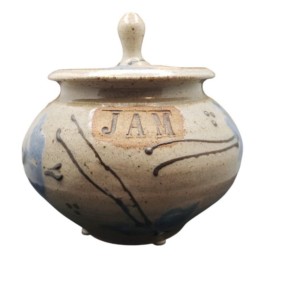 Vintage Ron Slagle Studio Art Pottery Jam Jar Pot With Lid Salt Glaze Signed